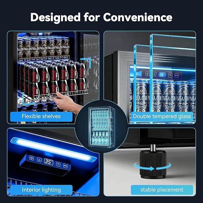 130 Can Beverage Refrigerator, 3.2 Cu.Ft Mini Fridge Beverage Cooler | Glass Door, 35–65°F Digital Temperature Display, Adjustable Shelves, Beverage Fridge for Soda, Beer & Wine - Image 5