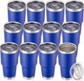 30 oz Tumbler with Lid Stainless Steel Tumblers Bulk Vacuum Insulated Cup Reusable Powder Coated Travel Mug Double Wall Leak Proof Cups Keep Cold Drinks for 12 Hours Blue, Set of 12 by CoolYoleb