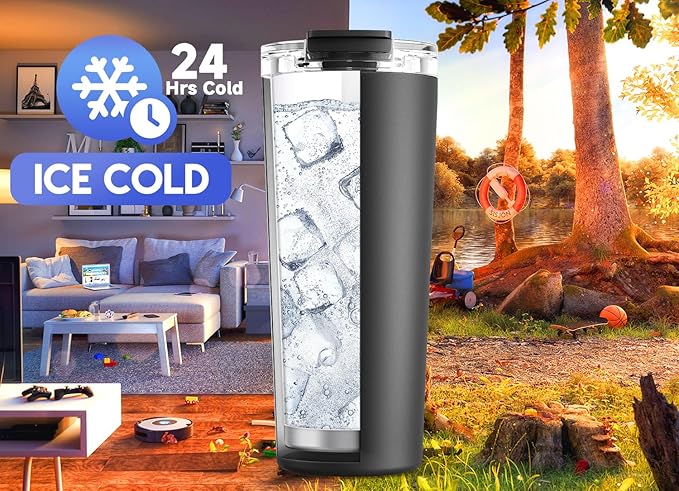 Meoky 24 oz Travel Coffee Mug with Leak-proof Lid, Stainless Steel Insulated Coffee Tumbler, Keeps Hot for 8 Hours or Cold for 24 Hours, Fits in Car Cup Holder (Night) - Image 3