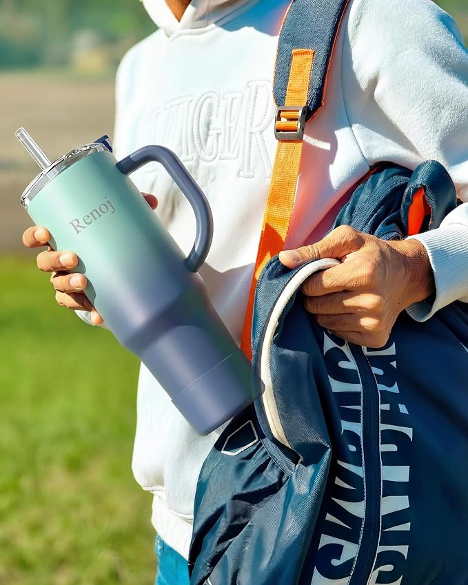 Renoj Insulated Mug 100% Leak Proof Insulated Water Bottle for Iced Coffee & Hot Drinks - Fits Car Cup Holder, Ideal Gift, 2 Straws & Silicone Boot - SnapShift Blue 40 oz - Image 3