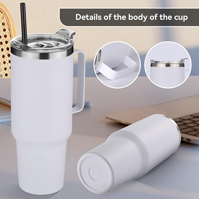HASLE OUTFITTERS 40 oz Stainless Steel Tumbler with Handle, Vacuum Insulated Tumblers Bulk, Reusable Double Wall Travel Coffee Mug, Durable Powder Coated Water Bottles(White, 4) - Image 5