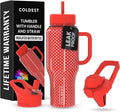 Coldest Tumbler with Handle and Straw - 100% Leak Proof Insulated Tumbler with Lid and Straw (3 Lids) - Stainless Steel Tumblers for Women & Men - Cup Holder Friendly Base, 36 oz (Red Dress) by Coldest