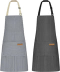 NLUS 2 Pcs Kitchen Cooking Aprons, Poly/Cotton Blend Adjustable Soft Bib Stripe by NLUS