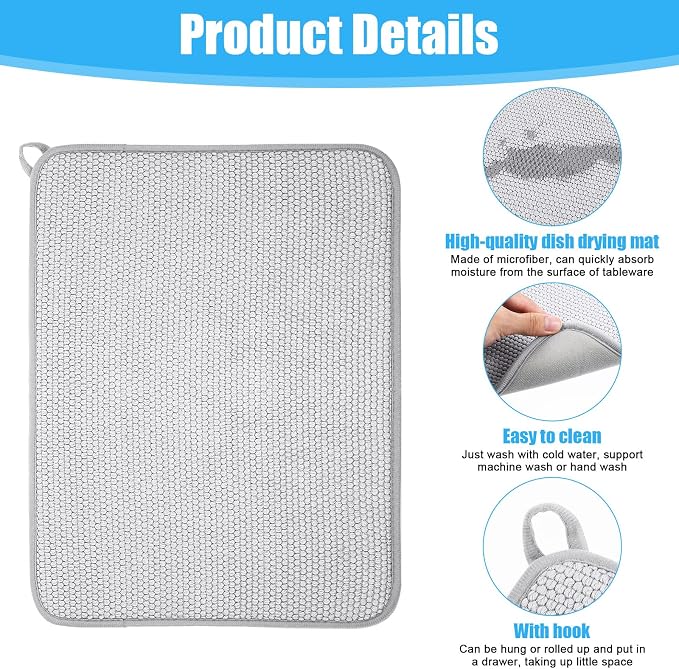 Giantree Small Microfiber Dish Drying Mat, Absorbent Dish Drainer Mats - Image 3