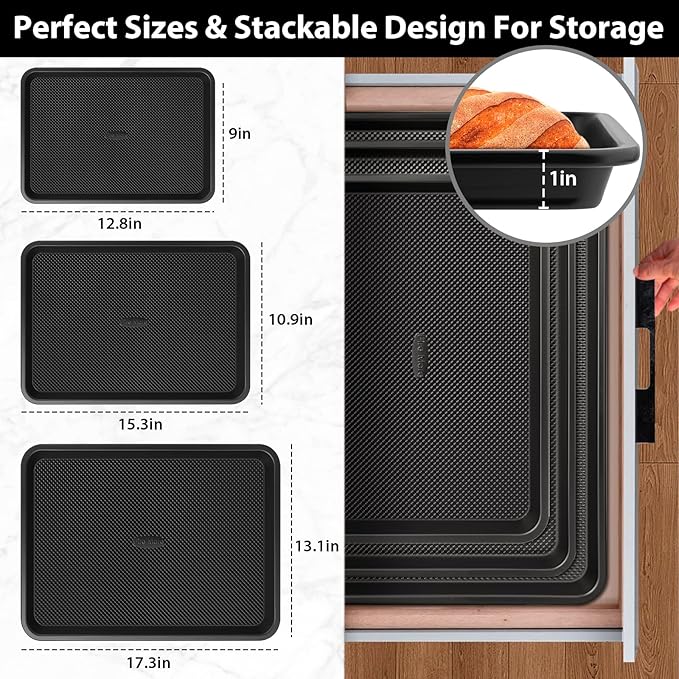 3 Pack Baking Sheet Pan Set, 0.8mm Thick Nonstick Cookie Sheets - Image 4