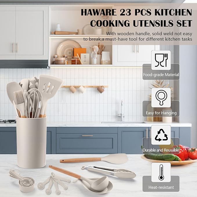 HaWare Kitchen Cooking Utensils Set, 23-Piece Silicone Kitchen Utensils Spatula - Image 3