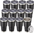 30 oz Tumbler with Lid Stainless Steel Tumblers Bulk Vacuum Insulated Cup Reusable Powder Coated Travel Mug Double Wall Leak Proof Cups Keep Cold Drinks for 12 Hours Black, Set of 12 by CoolYoleb