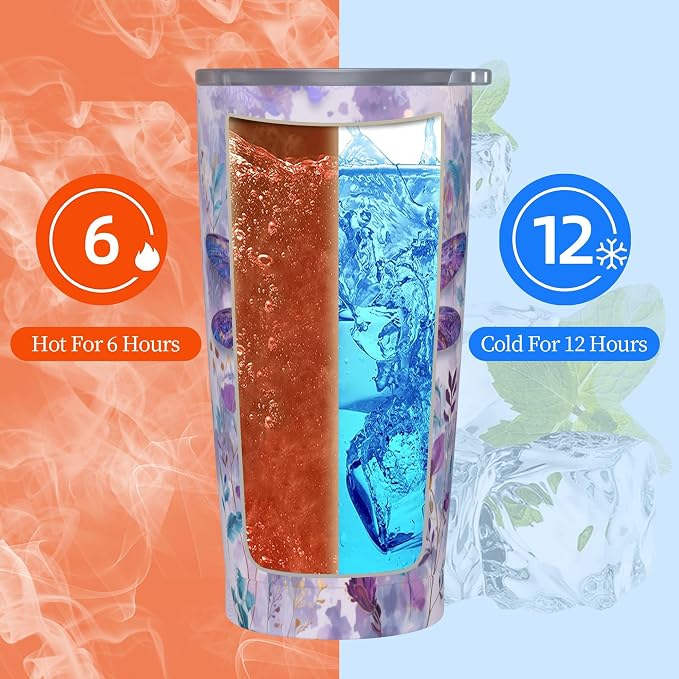 Dragonfly Tumbler with Lid and Straw 20oz Vacuum Insulated Coffee Cup Stainless Steel Tumblers Leakproof Travel Mug Present for Women Men - Image 6