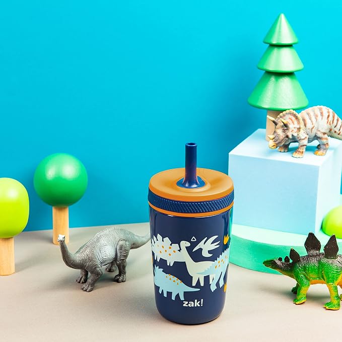 Zak Designs Kelso Toddler Cups For Travel or At Home, 12oz Vacuum Insulated Stainless Steel Sippy Cup With Leak-Proof Design is Perfect For Kids (Zaksaurus) - Image 3