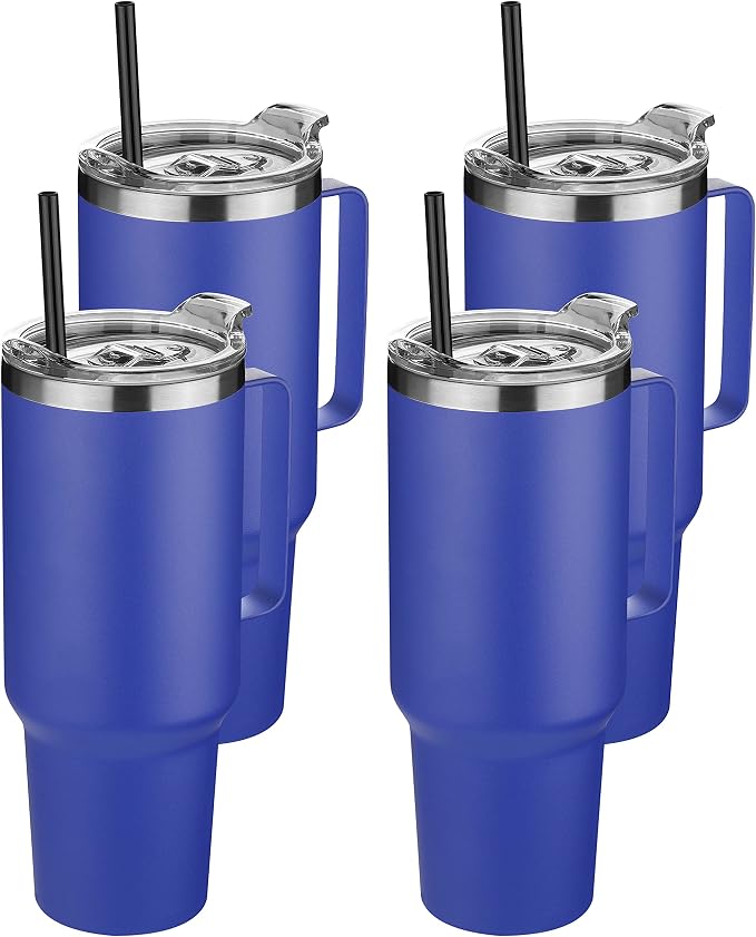 HASLE OUTFITTERS 40 oz Stainless Steel Tumbler with Handle, Vacuum Insulated Tumblers Bulk, Reusable Double Wall Travel Coffee Mug, Durable Powder Coated Water Bottles(Dark Blue, 4) by HASLEOUTFITTERS