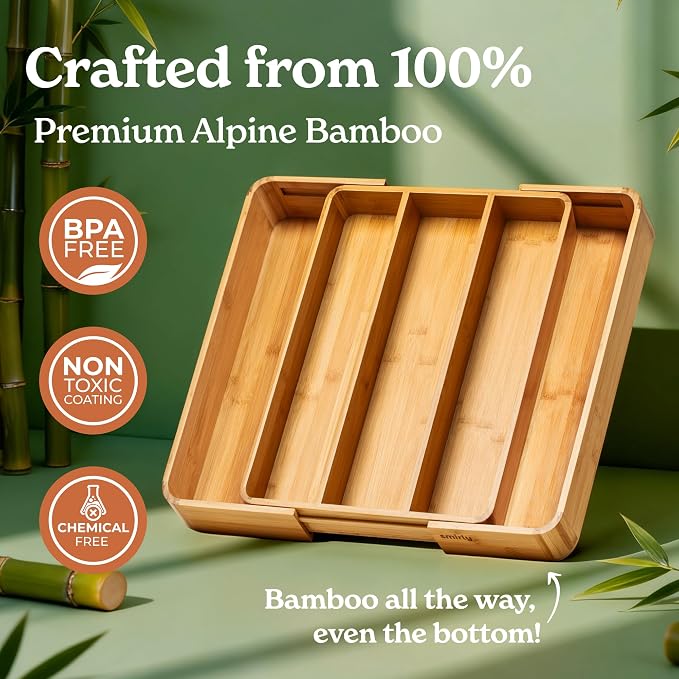 SMIRLY Silverware Drawer Organizer – Bamboo Kitchen Drawer Organizer, - Image 5