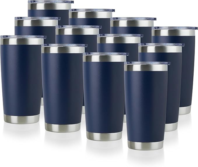 DOMICARE 20oz Stainless Steel Tumbler Bulk with Lid, Double Wall Vacuum Insulated Travel Mug, Powder Coated Coffee Cup, Navy, 12 Pack by VisittheDOMICARE