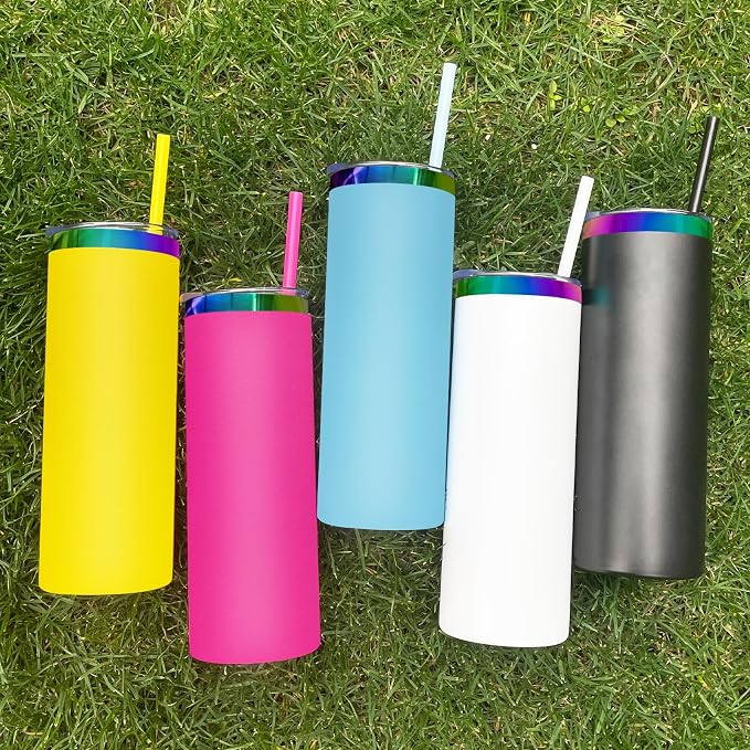 20 oz Skinny Tumblers Stainless Steel Tumbler with Lid and Straw Double Wall Vacuum Insulated Coffee Mug 20oz Powder Coated Cup for Hot and Cold Drinks(White,1 pack) - Image 9