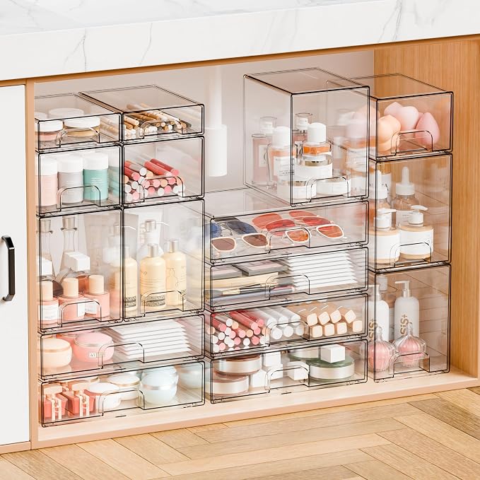 Yieach 4 Pack Small Clear Stackable Storage Drawers, 2.2'' Tall Desk - Image 7