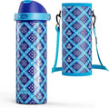 24 oz Insulated Water Bottle for Men: Meoky Stainless Steel Water Bottle with Holder and Shoulder Strap - Leak Proof, Cold for 24 Hours, Fits in Car Cup Holder, BPA-Free for Sports Travel, Blue Faith by MEOKY