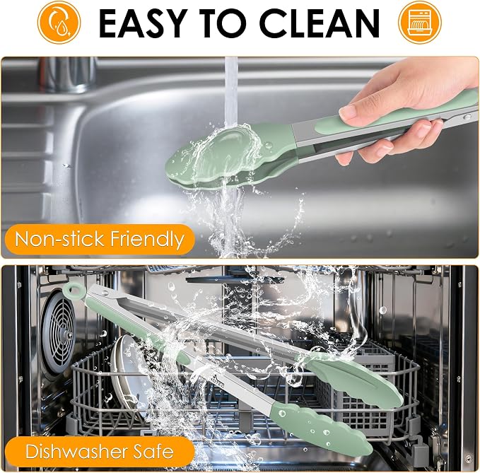 HOTEC Premium 7 & 9 Inch Kitchen Tongs, Stainless Steel Locking Cooking Tongs - Image 7