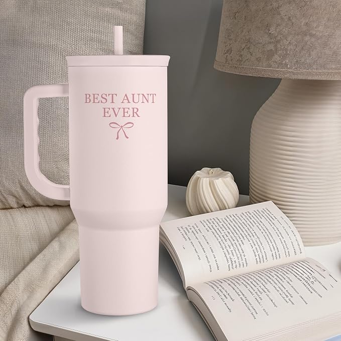 SANDJEST Gift for Aunt - Best Aunt Stainless Steel Tumbler with Handle, Travel Coffee Mug for Moms - Aunts Gifts for Birthday Christmas Mothers Day, 40oz - Image 6