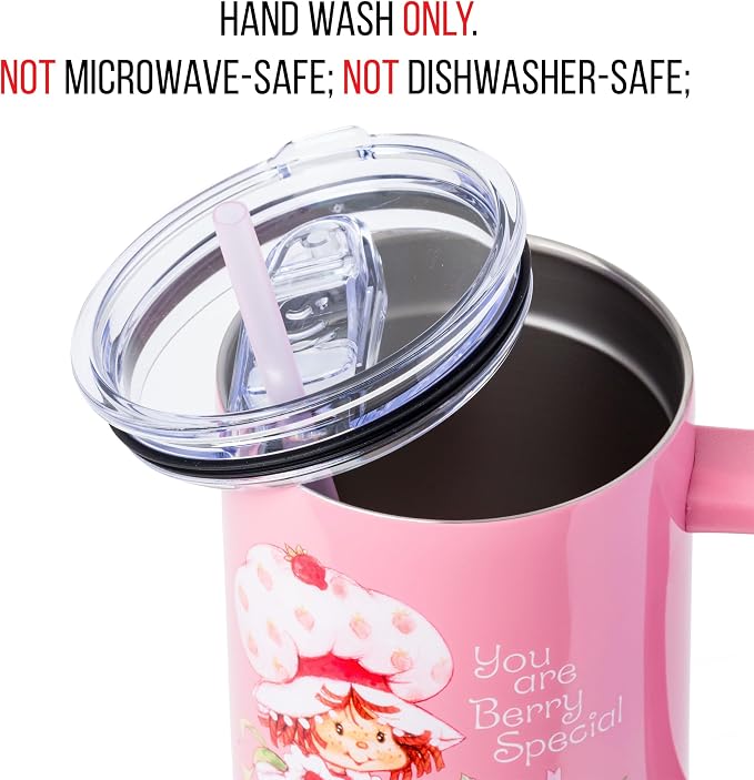 Silver Buffalo Strawberry Shortcake “You are Berry Special” Stainless Steel Tumbler with Handle, Fits in Standard Cup Holder, 40 Ounces - Image 4