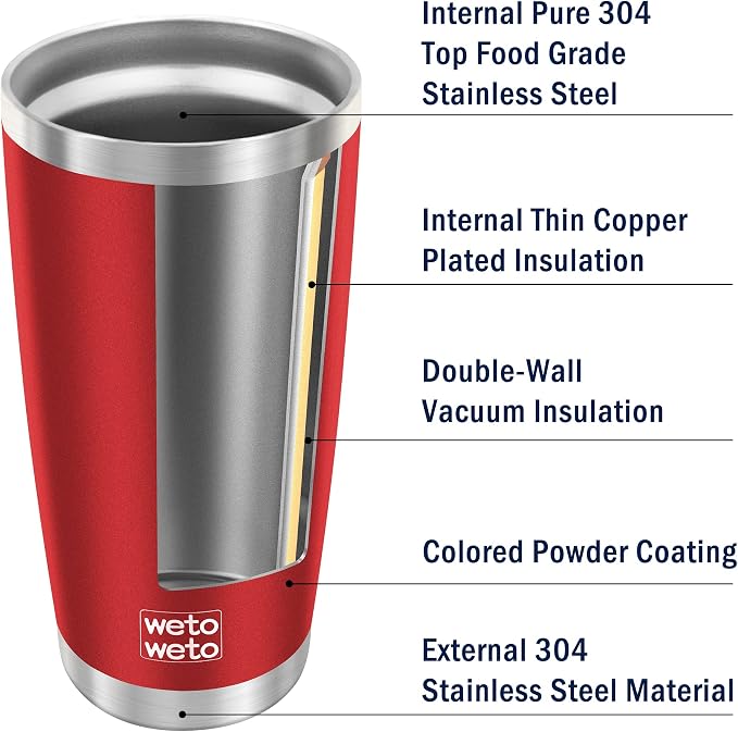 WETOWETO 20oz Tumbler, Stainless Steel Vacuum Insulated Water Coffee Tumbler Cup, Double Wall Powder Coated Leak-proof Travel Mug (Red, 1 Pack) - Image 4
