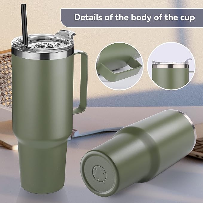 HASLE OUTFITTERS 40 oz Stainless Steel Tumbler with Handle, Vacuum Insulated Tumblers Bulk, Reusable Double Wall Travel Coffee Mug, Durable Powder Coated Water Bottles(Army Green, 8) - Image 5