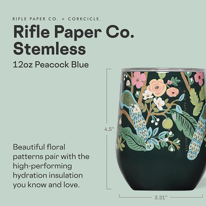 Corkcicle Stemless Insulated Wine Glass Tumbler - Keeps Beverages Cold 6 Hrs Hot 3 Hrs - Stainless Steel - Easy-Grip - Gift for Mom - Great for Mother's Day or Christmas - 12 oz - Peacock Blue - Image 2