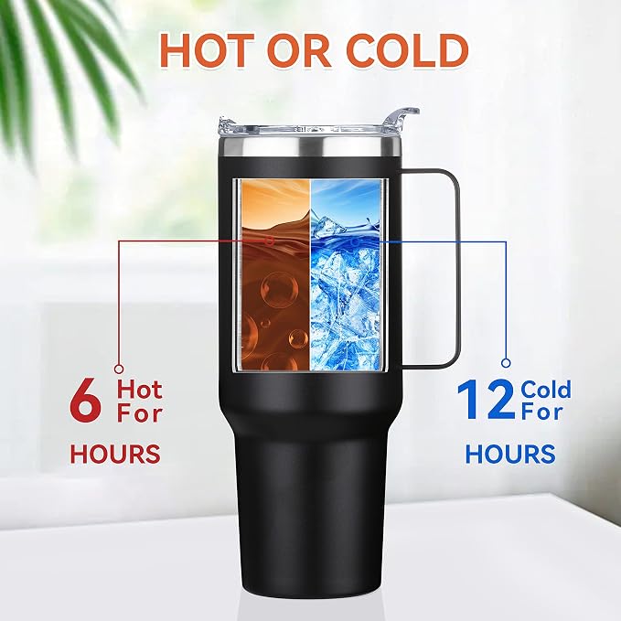 HASLE OUTFITTERS 40 oz Stainless Steel Tumbler with Handle, Vacuum Insulated Tumblers Bulk, Reusable Double Wall Travel Coffee Mug, Durable Powder Coated Water Bottle(Black, 1) - Image 2