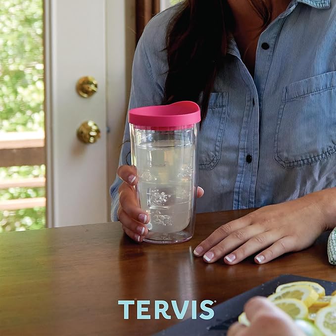 Tervis Clear & Colorful Lidded Made in USA Double Walled Insulated Tumbler Travel Cup Keeps Drinks Cold & Hot, 16oz, Orange Lid - Image 7
