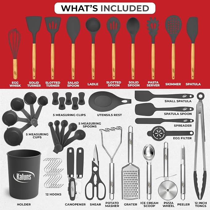 Kaluns 50 PCS Silicone Kitchen Utensils Set Complete Kitchen Set - Image 3