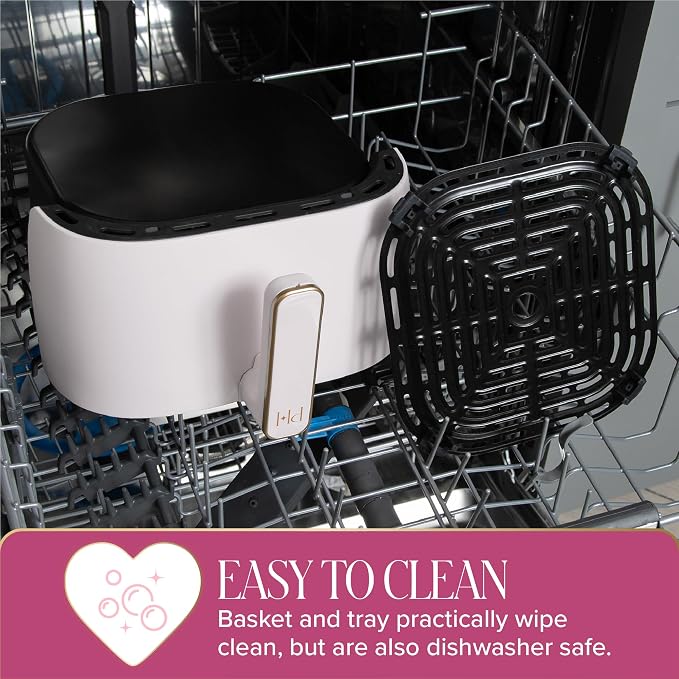 Paris Hilton 6-Quart Air Fryer, Nonstick Basket Made Without PFAS, Touchscreen, 8-in-1 (Fry, Roast, Broil, Bake, Reheat, Keep Warm, Pizza, Dehydrate), Dishwasher Safe Basket and Crisping Tray, White - Image 8