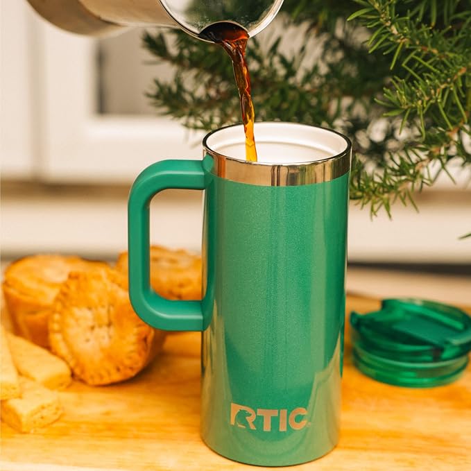RTIC 20oz Road Trip Travel Mug with Lid and Handle, Ceramic Lined, Insulated, Stainless Steel, Metal, Double Wall Vacuum-Insulation, Portable Coffee, Tea Cup for Hot and Cold Drink, Pine Tree Glitter - Image 6