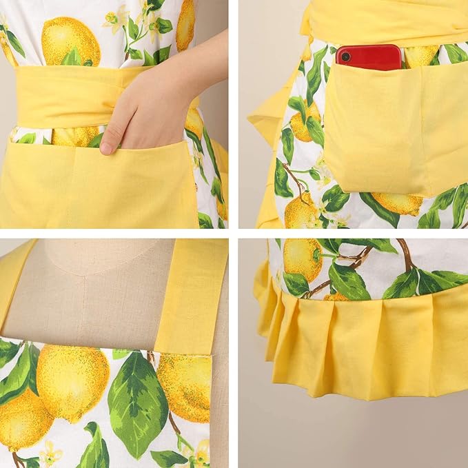 G2PLUS Thick Lemon Cotton Apron, Kitchen Apron - Image 3