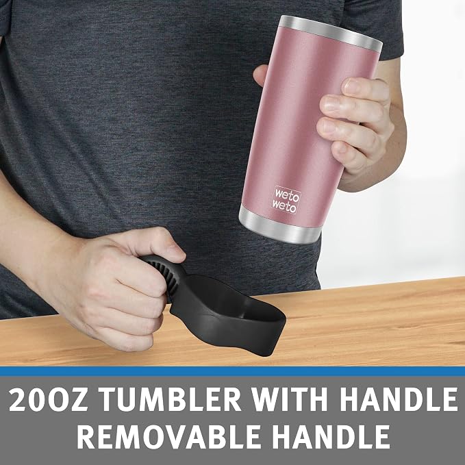 WETOWETO 20oz Insulated Stainless Steel Tumbler with Handle, Coffee Mug with 2 lids and 2 straws, Double Wall Vacuum Travel Coffee Mug, Powder Coated Tumbler Cup (Rose Gold,1) - Image 4