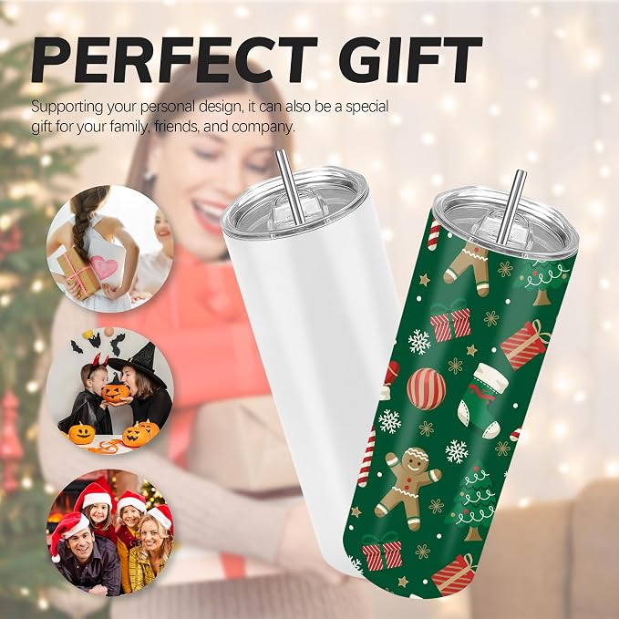 D·S 20 Pack Sublimation Tumblers 20 oz Bulk Skinny Straight Flat Bottom Blank Tumbler Cups with Individual Gift Boxed for Heat Transfer DIY Craft - Image 6
