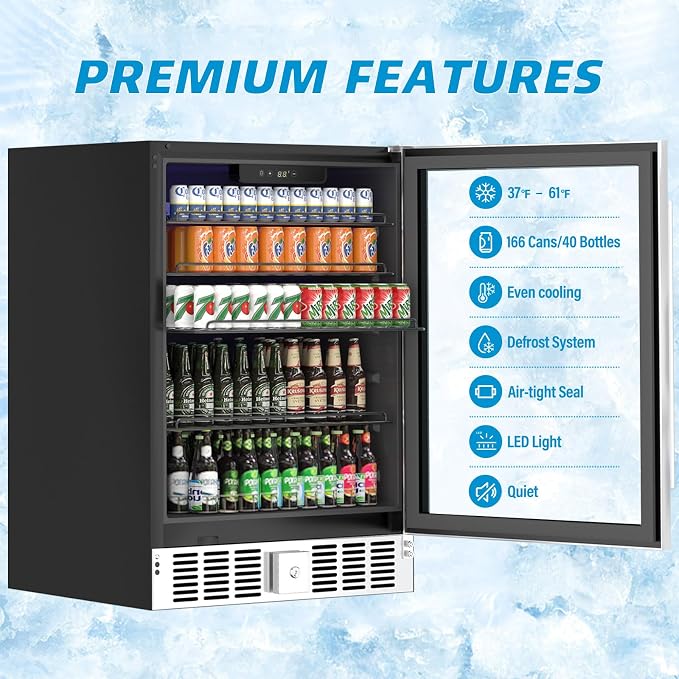 Compact Beverage Refrigerator, 5.3Cu.Ft/166 Can Mini Fridge with Glass Door and Digital Display, Small Drink Fridge with Adjustable Shelves for Soda, Silent Undercounter Mini Fridge for Home - Image 3