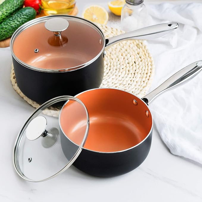 MICHELANGELO Saucepans, 2QT & 3QT Copper Saucepan Set - Image 6