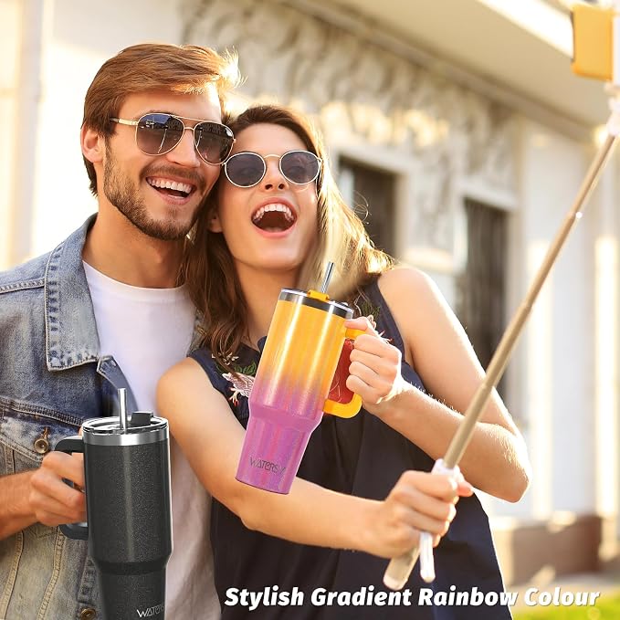30 oz Shiny Tumbler with Handle and Straw,Stainless Steel Tumbler with Lid and Straw,Insulated Travel Mug(Cold for 34 Hours),Water Bottle for Iced Tea,Coffee (Yellow) - Image 7