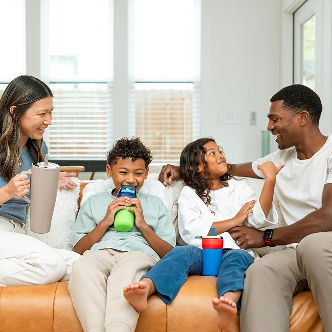 BrüMate Leap 12oz 100% Leakproof Kids Tumbler with Handle and Silicone Soft Straw | Drop Resistant Silicone Sleeve | For Kids 4+ | Insulated Stainless Steel | Cup Holder Friendly | (Nightfall Blue) - Image 4