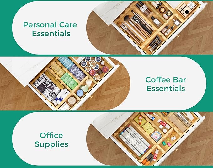 Bamboo Kitchen Drawer Organizer Boxes – 12" x 6" Stackable Wood Silverware - Image 7