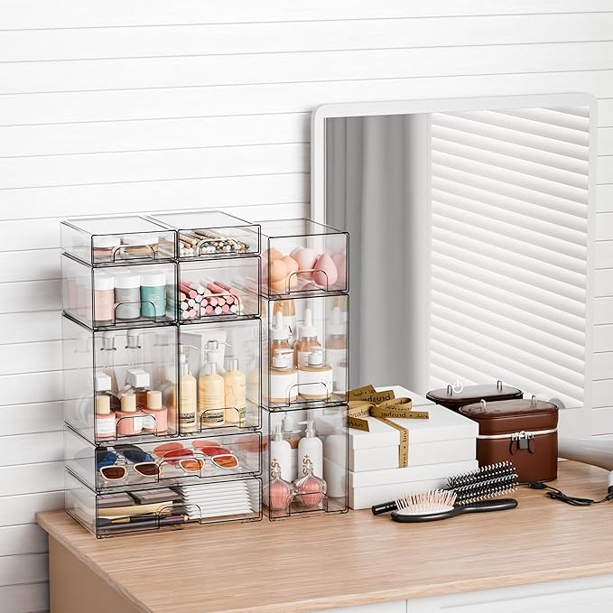 Yieach 4 Pack Small Clear Stackable Storage Drawers, 2.2'' Tall Desk - Image 6