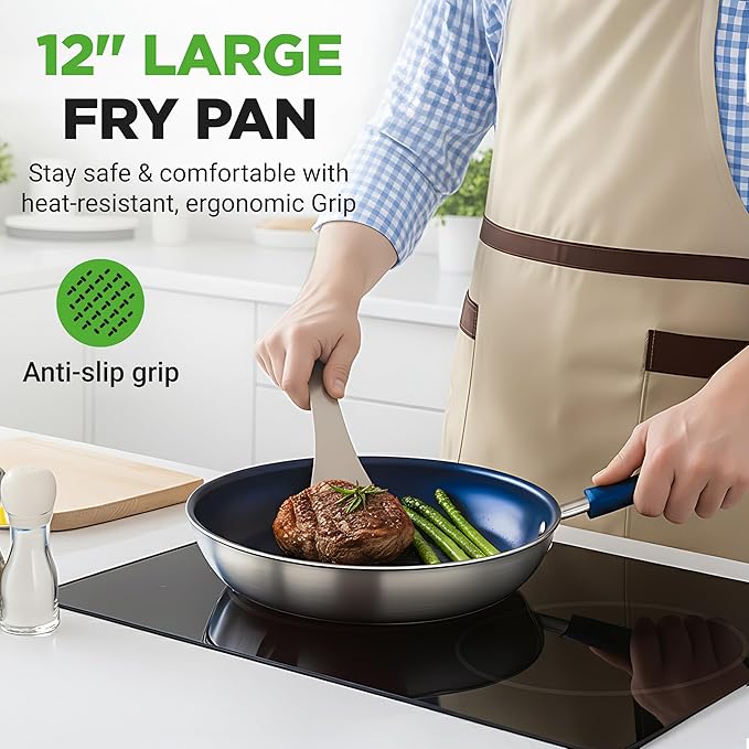NutriChef 12" Fry Pan With Lid - Image 7
