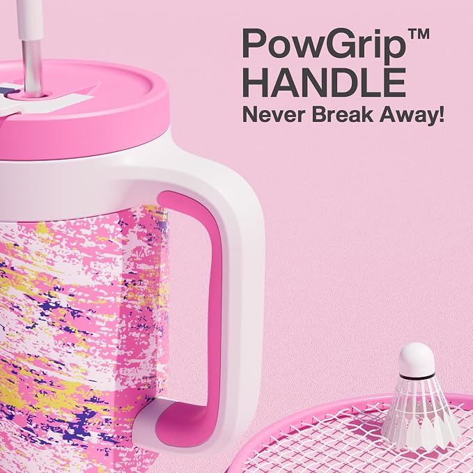 POWCAN 40 oz Tumbler with Handle, 2-in-1 Straw and Sip Lid, Leakproof, Dishwasher Safe, Insulated Stainless Steel Travel Coffee Mug, Keeps Cold for 34 Hours, Fits in Car Cup Holder (Pink Ladies) - Image 3