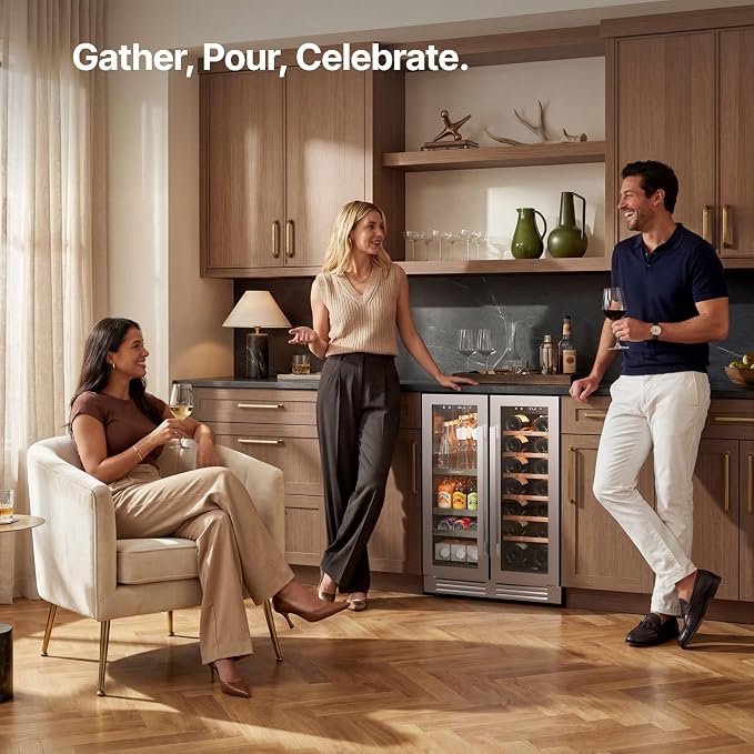Ca'Lefort 24 Inch Wine & Beverage Refrigerator, 60 Can & 21 Bottle | 36-72°F Touch Control, Dual-Pane Glass Door, Adjustable Shelves, 3 Color LED, Built-In or Under Counter for Home Bar Kitchen - Image 7