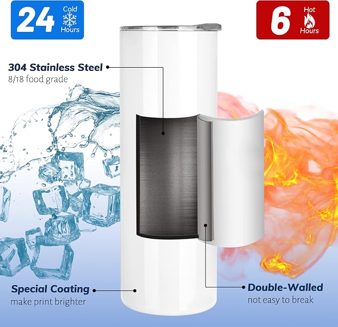 Joyclub 25 Pack 20 oz Sublimation Tumblers Bulk Sublimation Blanks for Heat Transfer Double Wall Insulated Straight SkinnyTumbler with Individually Gift Box and Shrink Wrap Film - Image 4