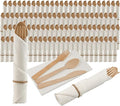 Pre Rolled Napkin and Bamboo Cutlery Set by Aowutus