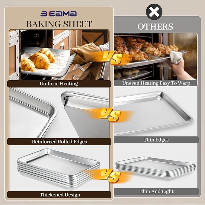 BIEAMA 6 Pack Quarter Size 13" × 10" Baking Sheet Pan Aluminum Commercial - Image 4