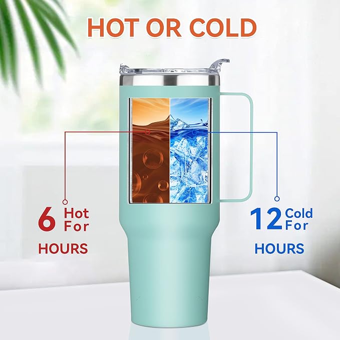 HASLE OUTFITTERS 40 oz Stainless Steel Tumbler with Handle, Vacuum Insulated Tumblers Bulk, Reusable Double Wall Travel Coffee Mug, Durable Powder Coated Water Bottles(Mint Green, 4) - Image 2