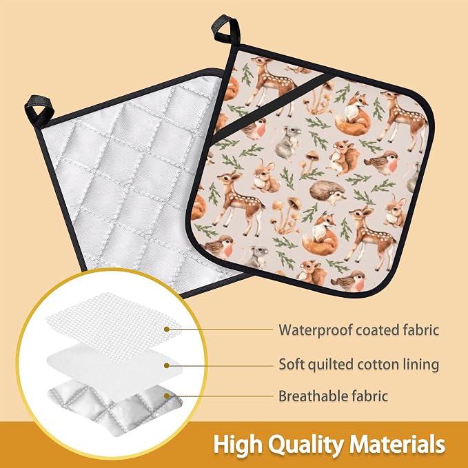 Mushroom Squirrel Deer Hedgehog Pot Holder Set of 2, Heat Resistant Potholders - Image 3