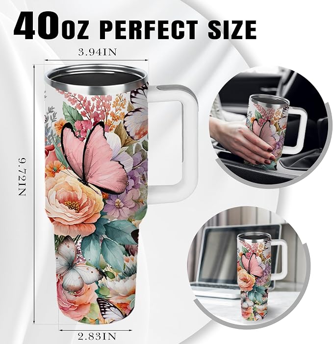 Christian Gifts for Women, 40 oz Christian Tumbler with Handle, Christian Birthday Gifts for Women, Religious Gift for Flower Butterfly Lords Prayer Cross Christian Cup - Image 7