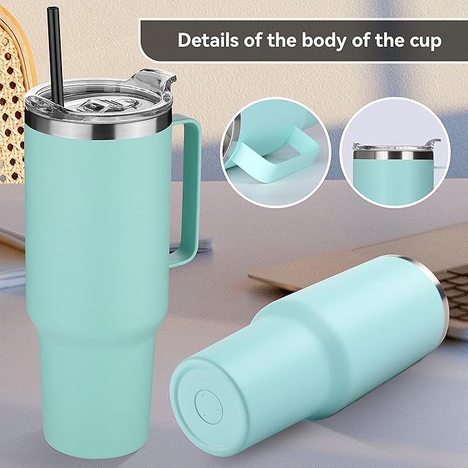 HASLE OUTFITTERS 40 oz Stainless Steel Tumbler with Handle, Vacuum Insulated Tumblers Bulk, Reusable Double Wall Travel Coffee Mug, Durable Powder Coated Water Bottles(Mint Green, 4) - Image 5