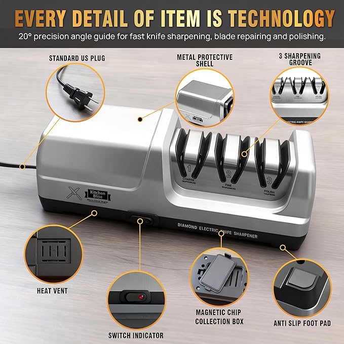 Electric Knife Sharpener for Kitchen—Fast Sharpening to Restore and Polish Chef - Image 3